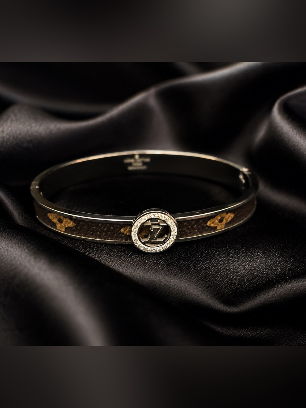 Brown and Silver Monogram Crystal LV Bangle